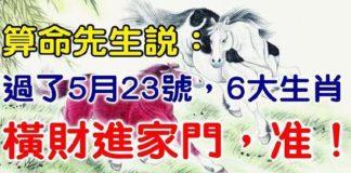過了5月23號橫財進家門的六大生肖