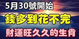 5月30號開始錢多到花不完,財運旺久久的生肖