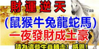 財運逆天生肖(鼠猴牛兔龍蛇馬)一夜發財成土豪,請為這些生肖轉走
